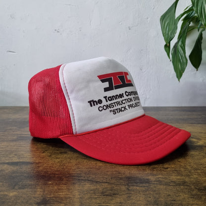 Vintage American Trucker Hat Snapback cap one size white red The tanner construc