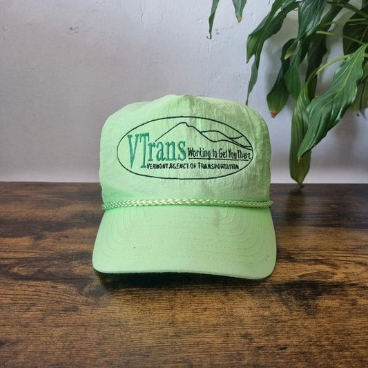 Vintage American Trucker Hat Snapback cap one size adjustable V Transportation neon green