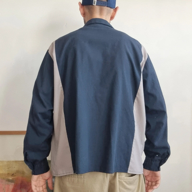 Vintage Dickies Boxy Fit Cropped Shirt long Sleeve XL plain Navy Button Up Skater Y2K Surf