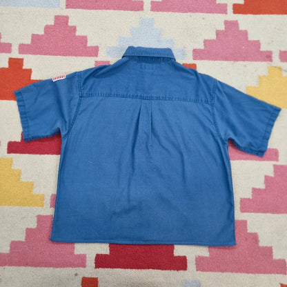 Vintage Carhartt Boxy Fit Cropped Shirt Short Sleeve large plain Blue Button Up Skater Y2K Surf