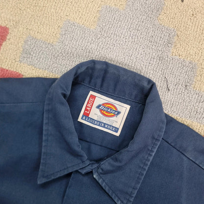 Vintage Dickies Boxy Fit Cropped Shirt Short Sleeve large plain Black Button Up Skater Y2K Surf