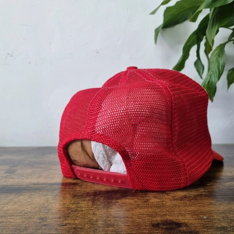 Vintage American Trucker Hat Snapback cap one size adjustable red white the grizzly ride