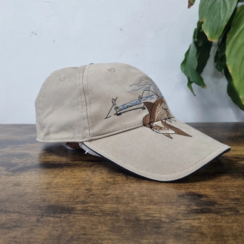 Vintage American Baseball Hat Snapback cap one size adjustable beige fishing guy harvey