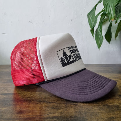 Vintage American Trucker Hat Snapback cap one size adjustable white red lifeguar