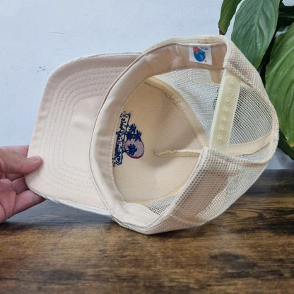 Vintage American Trucker Hat Snapback cap one size adjustable cream Hawaiian pool