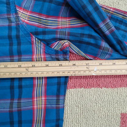 Vintage Timberland Boxy Fit Cropped Shirt Long Sleeve XL check Blue Button Up Skater Y2K Surf