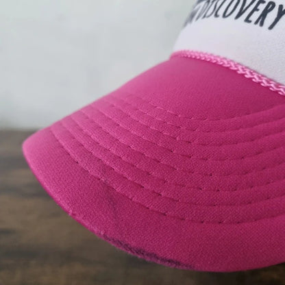 Vintage American Trucker Hat Snapback cap one size adjustable pink white farm discovery truck