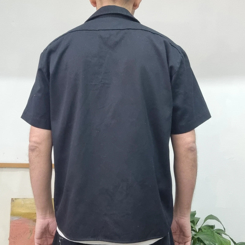 Vintage Dickies Boxy Fit Cropped Shirt Short Sleeve Medium plain Black Button Up Skater Y2K Surf