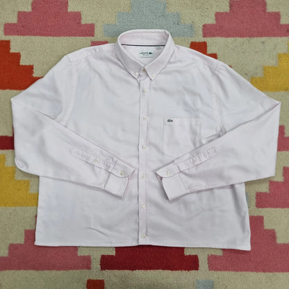 Vintage Lacoste Fit Cropped Shirt long Sleeve XL plain pink Button Up Skater Y2K Surf