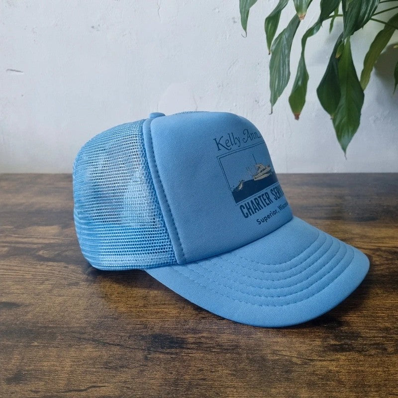 Vintage American Trucker Hat Snapback cap one size adjustable blue Kelly Ann Charter Ship