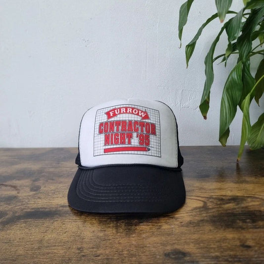 Vintage American Trucker Hat Snapback cap one size adjustable black white 90s contractor