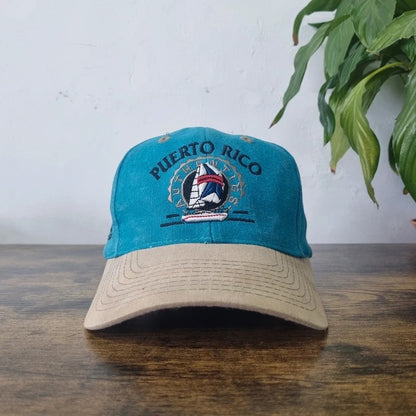 Vintage American Baseball Hat Snapback cap one size adjustable green beige puerto rico