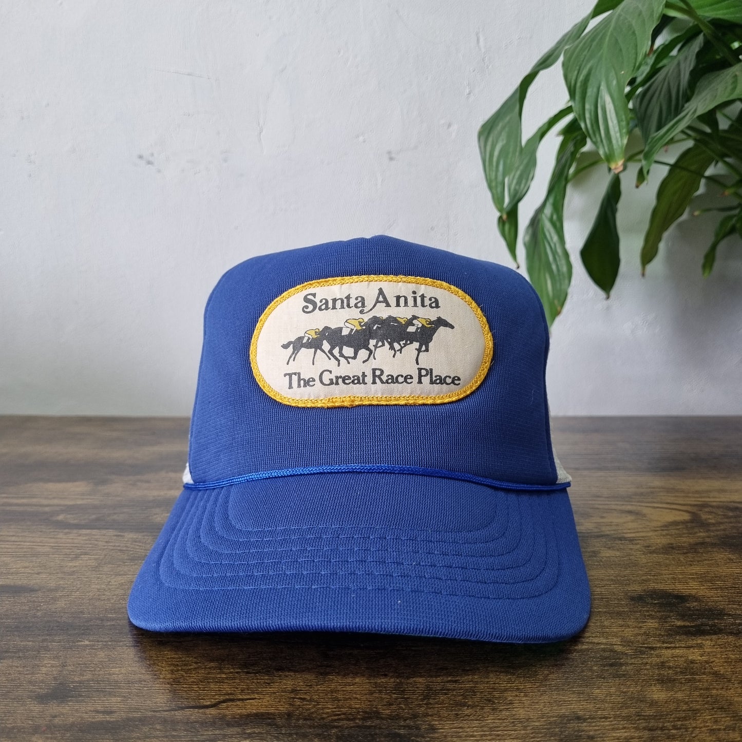 Vintage American Trucker Hat Snapback cap one size adjustable Blue santa anita