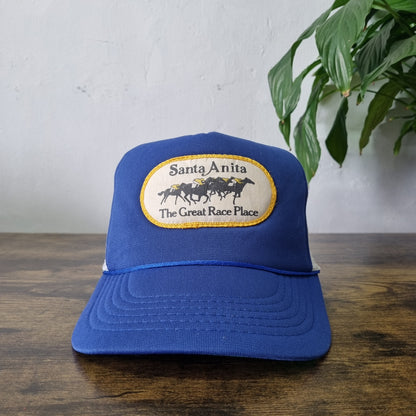 Vintage American Trucker Hat Snapback cap one size adjustable Blue santa anita