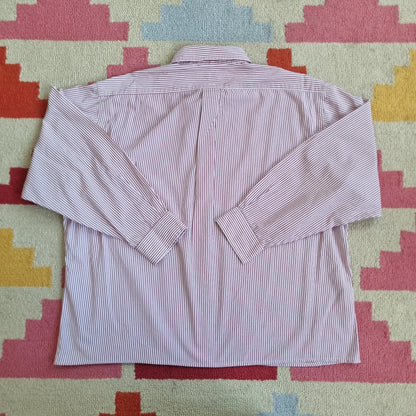 Vintage Ralph Lauren Boxy Fit Cropped Shirt Long Sleeve Large Striped red Button Up Skater Y2K