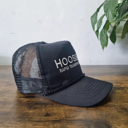 Vintage American Trucker Hat Snapback cap one size adjustable black Hoosier