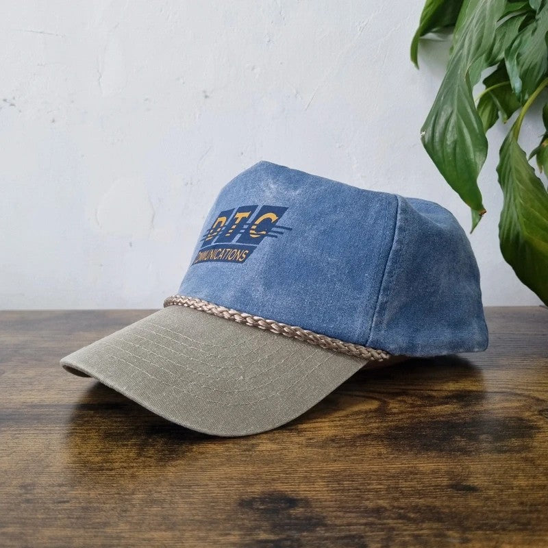Vintage American Trucker Hat Snapback cap one size adjustable blue grey DTC Communication