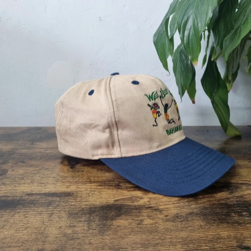 Vintage American Baseball Hat Snapback cap one size adjustable beige blue we be jammin bahams