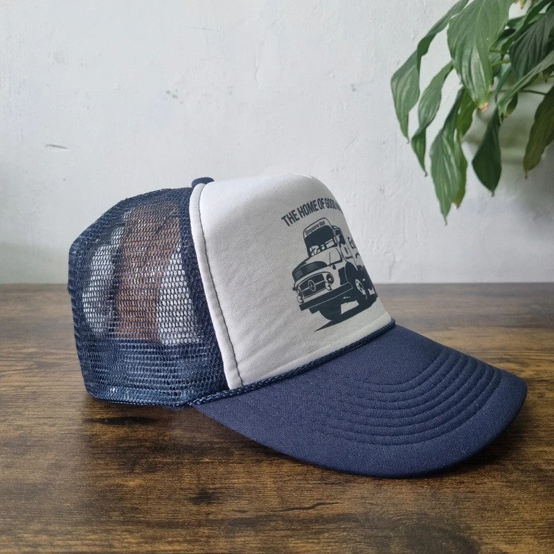 Vintage American Trucker Hat Snapback cap one size adjustable navy white truck Malt company
