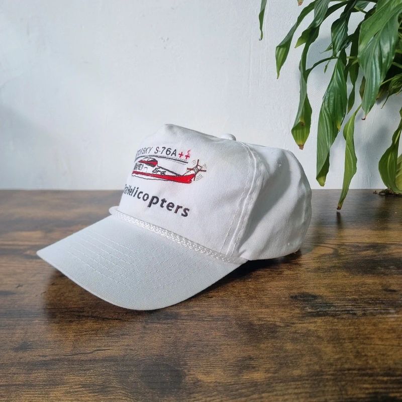 Vintage American Trucker Hat Snapback cap one size adjustable white Helicopter