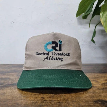 Vintage American Baseball Hat Snapback cap one size adjustable beige green central livestock