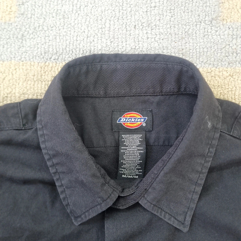 Vintage Dickies Boxy Fit Cropped Shirt Short Sleeve Medium plain Black Button Up Skater Y2K Surf