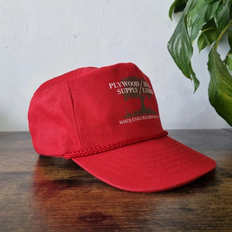 Vintage American Trucker Hat Snapback cap one size adjustable red lumber supply