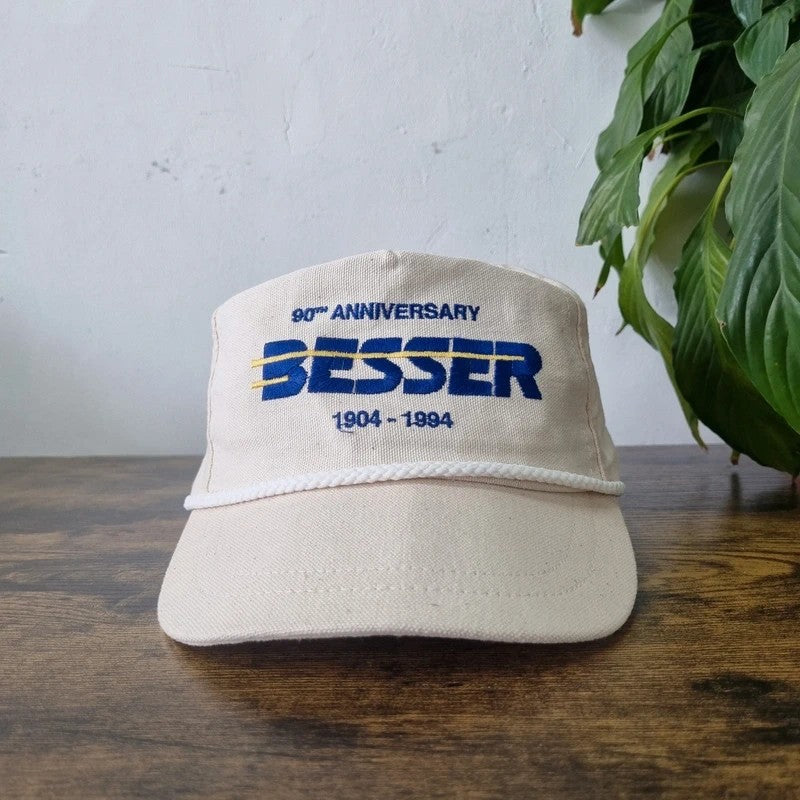 Vintage American Baseball Hat Snapback cap one size adjustable cream Besser