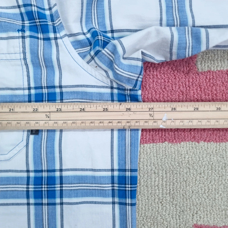 Vintage Columbia Boxy Fit Cropped Shirt Long Sleeve XXL Check Blue Button Up Skater Y2K Surf