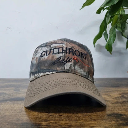 Vintage American Baseball Hat Snapback cap one size adjustable brown realtree camo Cutthroat cafe