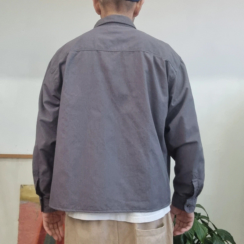 Carhartt FR Boxy Fit Cropped Shirt Long Sleeve large plain grey Button Up Skater Y2K