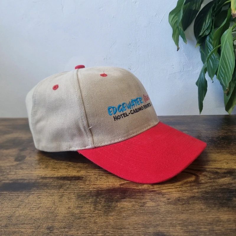 Vintage American baseball Hat Snapback cap one size adjustable red beige edgewater hotel casino