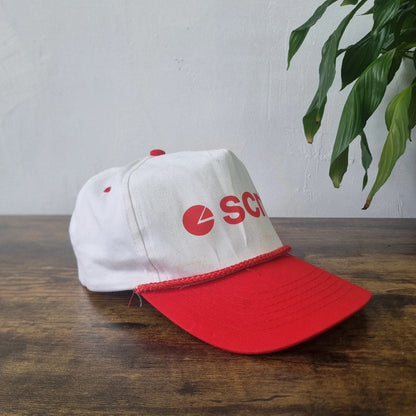 Vintage American Scmi Trucker Hat snapback cap one size adjustable red white 90s rope