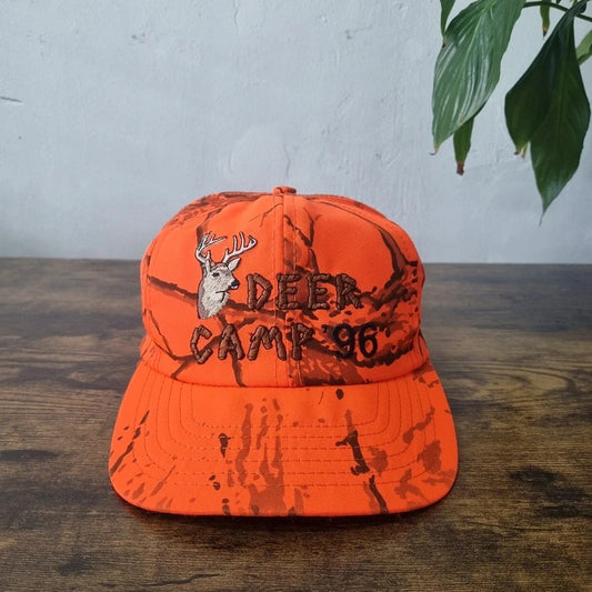 Vintage American Baseball Hat Snapback cap one size adjustable neon orange camo deer camp 96