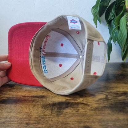 Vintage American baseball Hat Snapback cap one size adjustable red beige edgewater hotel casino