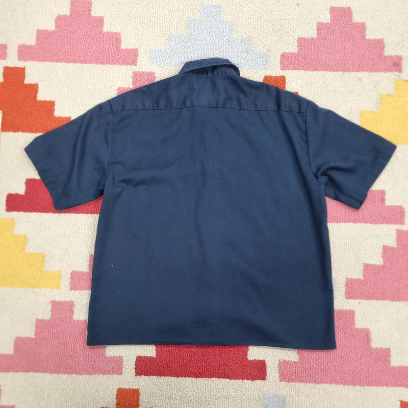 Vintage Dickies Boxy Fit Cropped Shirt Short Sleeve Medium navy navy Button Up Skater Y2K Surf