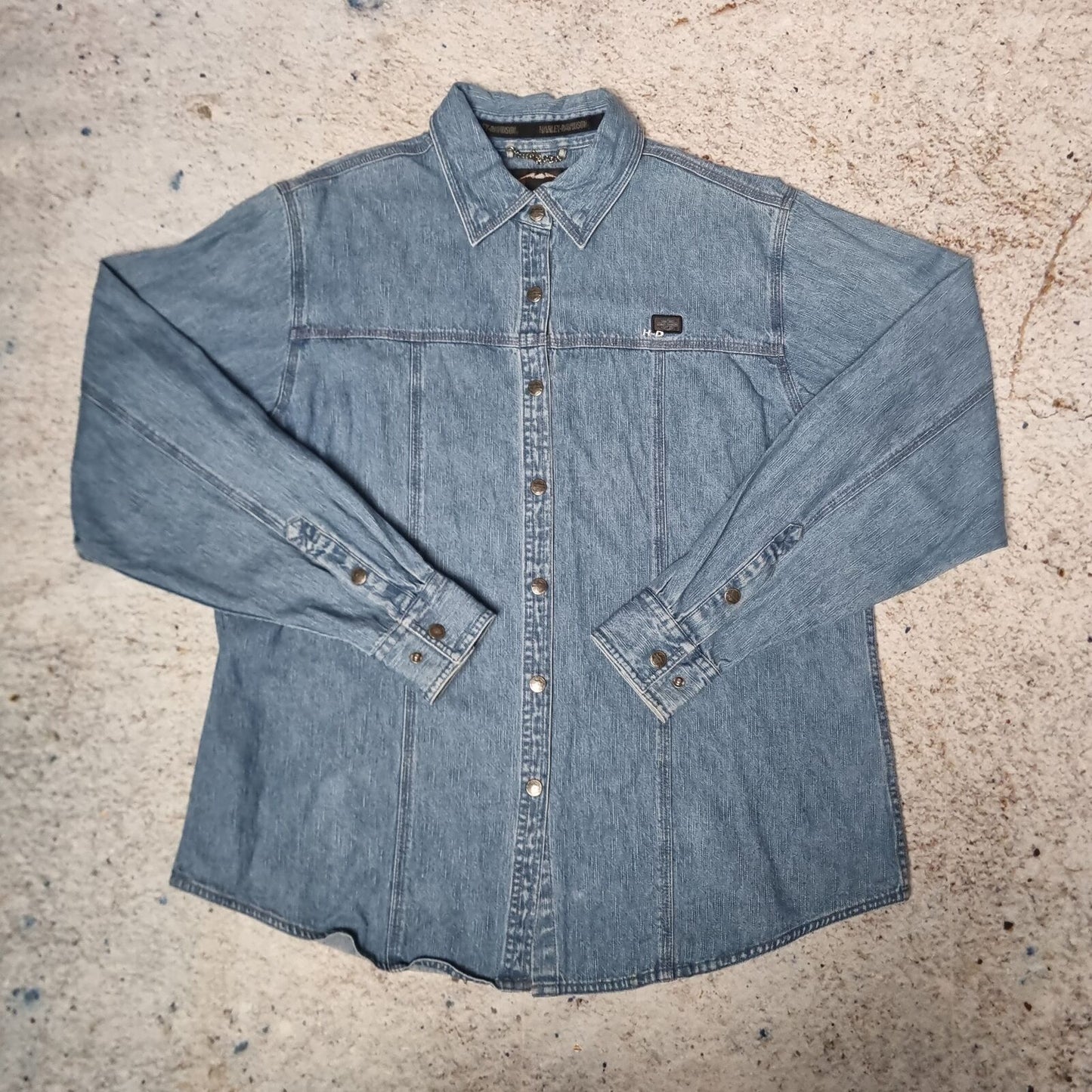 Harley Davidson Shirt Womens Denim Style Long Sleeve Biker - Blue - Size XL