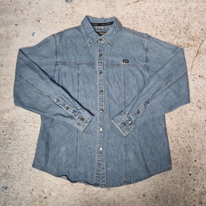 Harley Davidson Shirt Womens Denim Style Long Sleeve Biker - Blue - Size XL