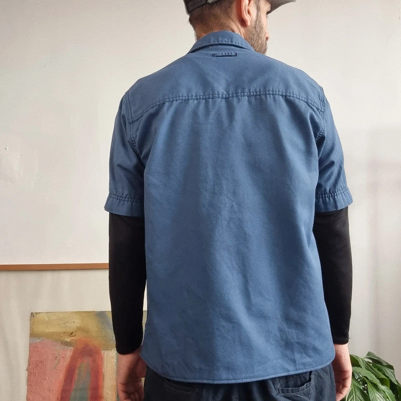 Vintage Dickies Boxy Fit Cropped shirt long Sleeve Medium plain Blue button Up Skater Y2K Surf