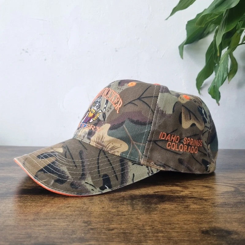 Vintage American Baseball Hat Snapback cap one size beige brown camo tommy knocker brewery