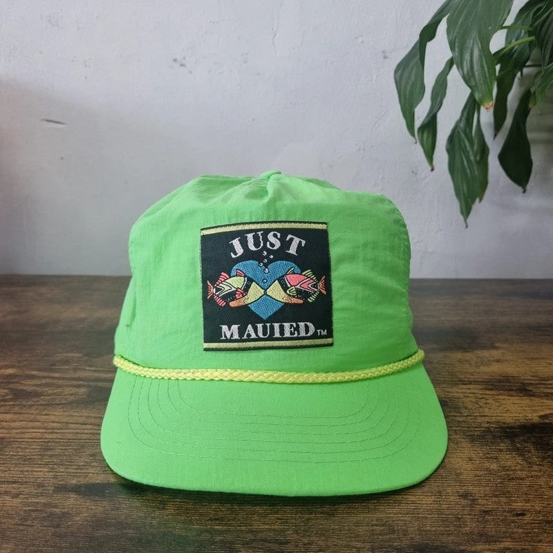 Vintage American Trucker Hat Snapback cap one size green just mauied  (married) fish