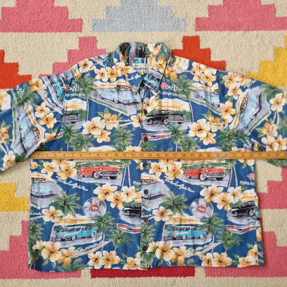 Vintage Hawaii Boxy Fit Cropped Shirt Short Sleeve XL print multi  Button Up Skater Y2K Surf