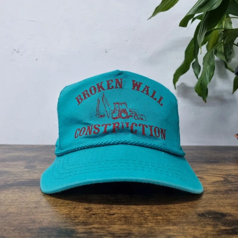 Vintage American Trucker Hat Snapback cap one size adjustable green broken wall construction