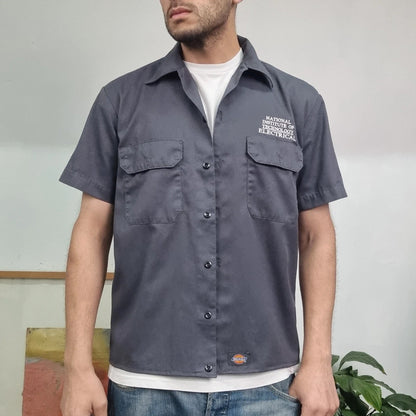 Vintage Dickies Boxy Fit Cropped Shirt Short Sleeve Small plain grey Button Up Skater Y2K Surf