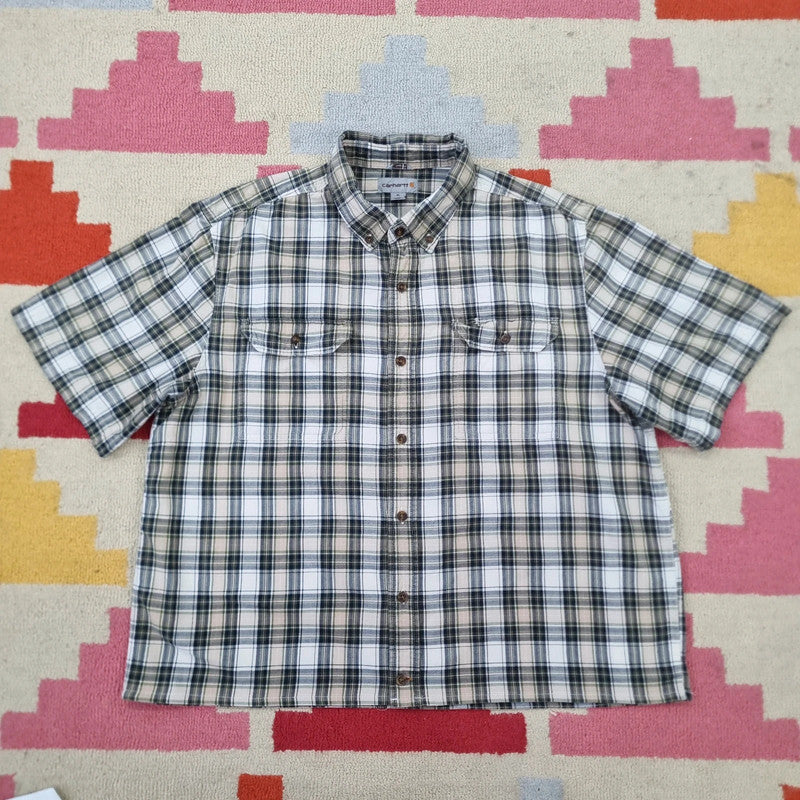 Vintage Carhartt Boxy Fit Cropped Shirt Short Sleeve XL check brown Button Up Skater Y2K Surf