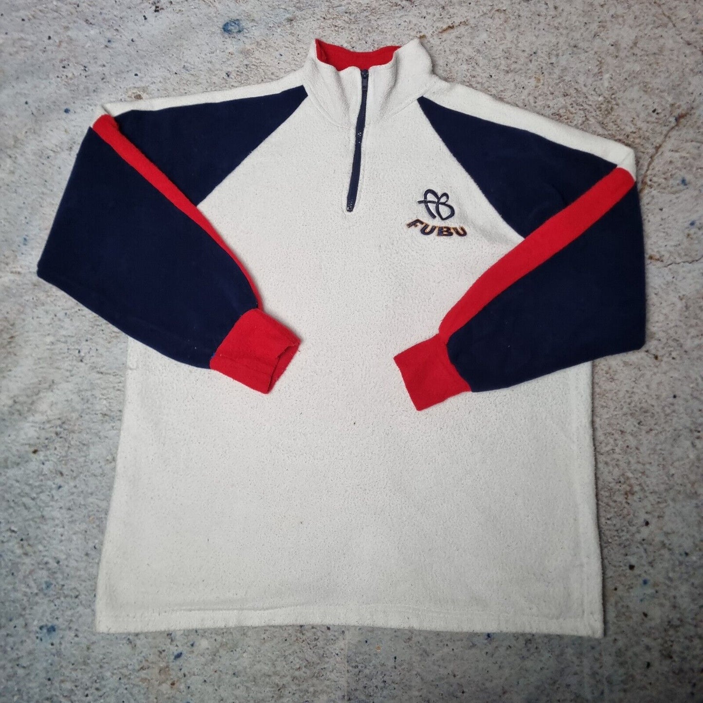 FUBU Quarter Zip Fleece Top  1/4 Zip 90s Vintage White Size XXL
