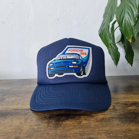 Vintage American Trucker Hat Snapback cap one size adjustable Porsche 968 navy