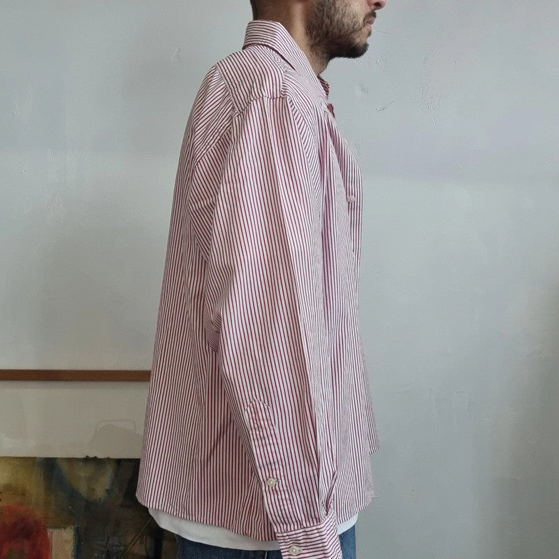 Vintage Ralph Lauren Boxy Fit Cropped Shirt Long Sleeve Large Striped red Button Up Skater Y2K