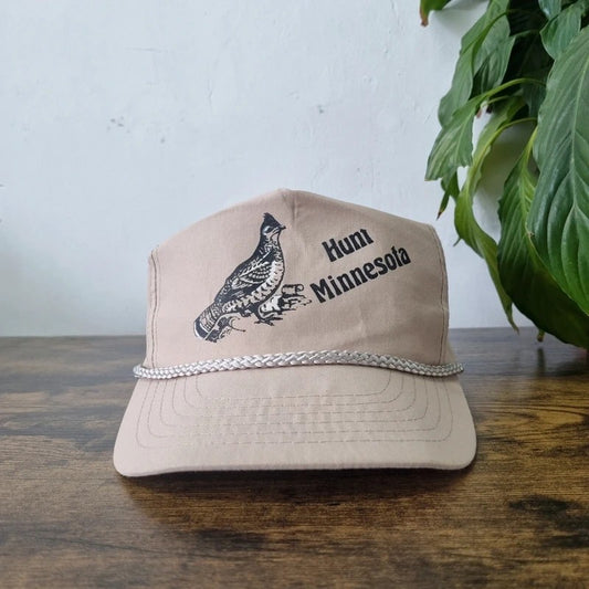 Vintage American Trucker Hat Snapback cap one size adjustable beige bird pheasant