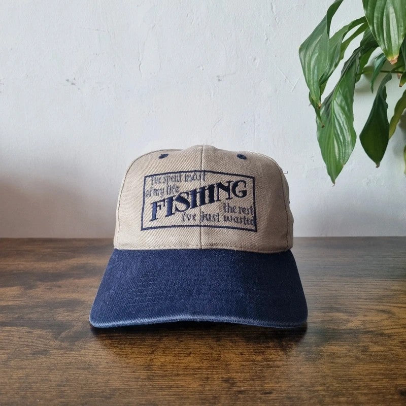 Vintage American Baseball Hat Snapback cap one size adjustable beige navy fishing